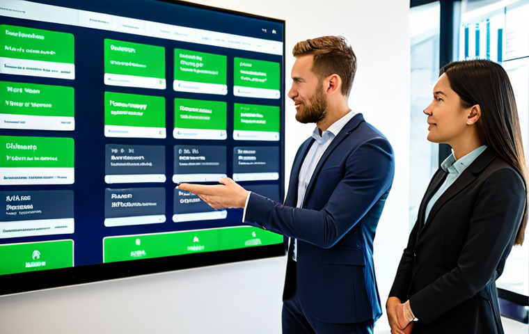 A professional team of diverse individuals, including men and women, collaboratively managing a modern commercial property. They are gathered around a large interactive digital screen displaying real-time data on building performance, energy consumption, and tenant satisfaction metrics. The office environment is bright, minimalist, and features elements of green design and sustainable materials. All subjects are in modest business attire and professional dress. The image should convey innovation and efficiency in commercial real estate management. Perfect anatomy, correct proportions, natural poses, well-formed hands, proper finger count, natural body proportions, high-quality professional photography, detailed, sharp focus, natural lighting, safe for work, appropriate content, fully clothed, professional.